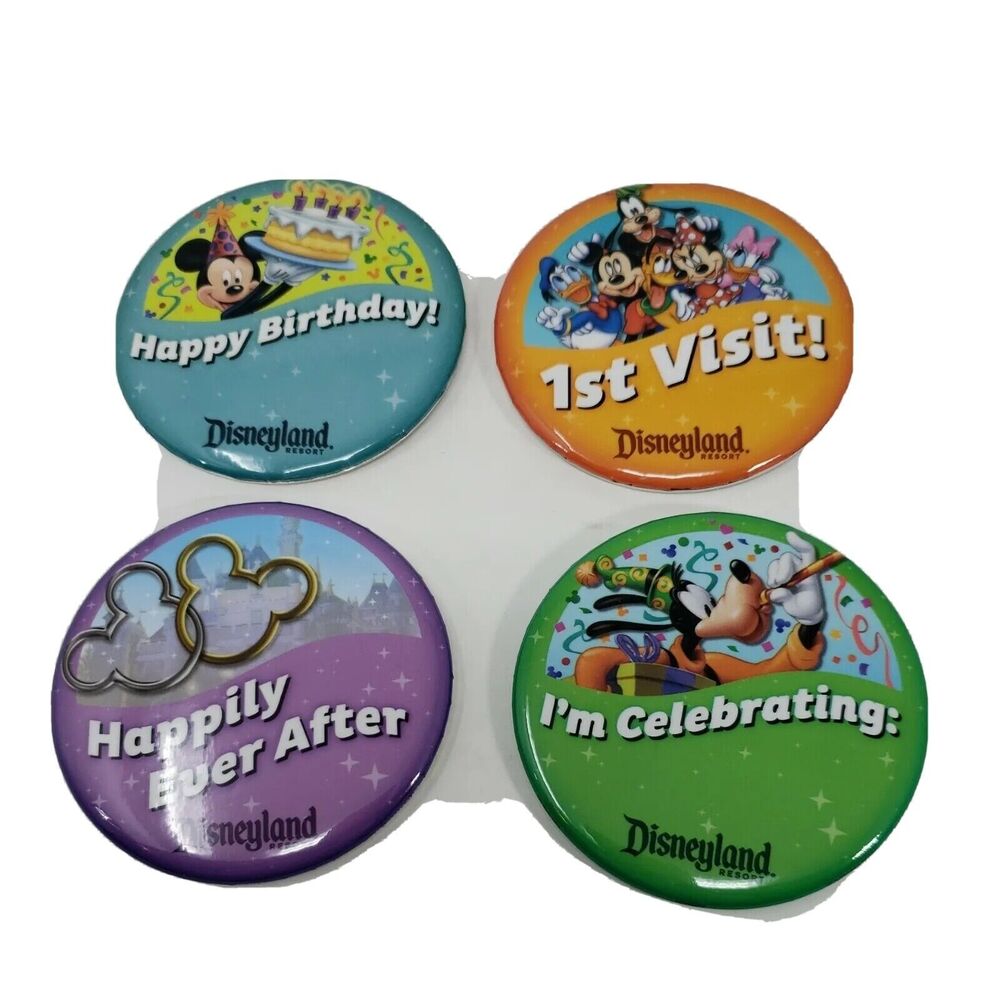 Disneyland Resort Pinback Buttons 3 Inch Disney Lot of 4 Collectible NEW Disney